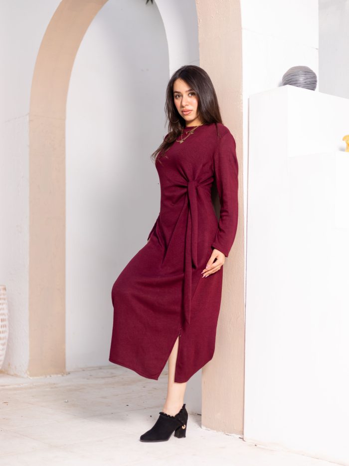 Women's Elegant Wool Dress burgundy - Image 3