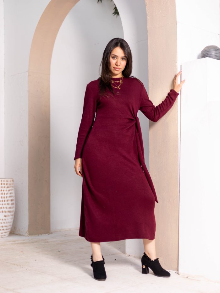 Women's Elegant Wool Dress burgundy - Image 4