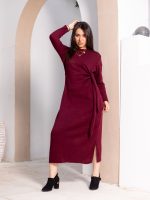 Women's Elegant Wool Dress burgundy - Image 5