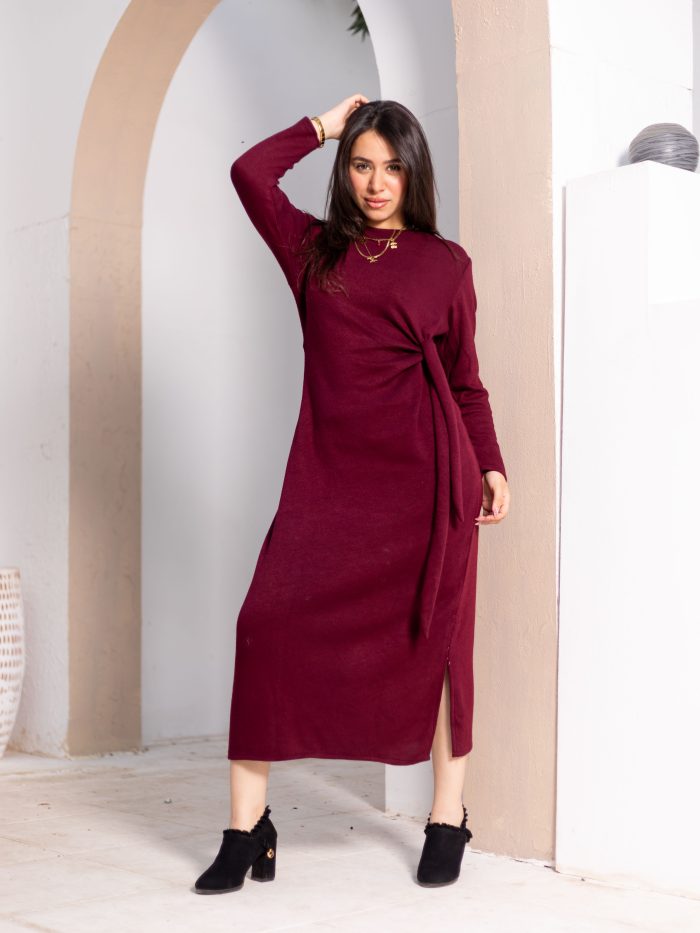 Women's Elegant Wool Dress burgundy - Image 5