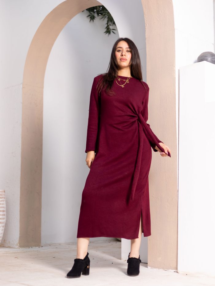 Women's Elegant Wool Dress burgundy - Image 6