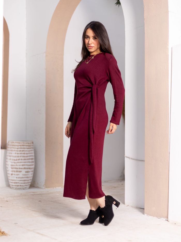 Women's Elegant Wool Dress burgundy - Image 7