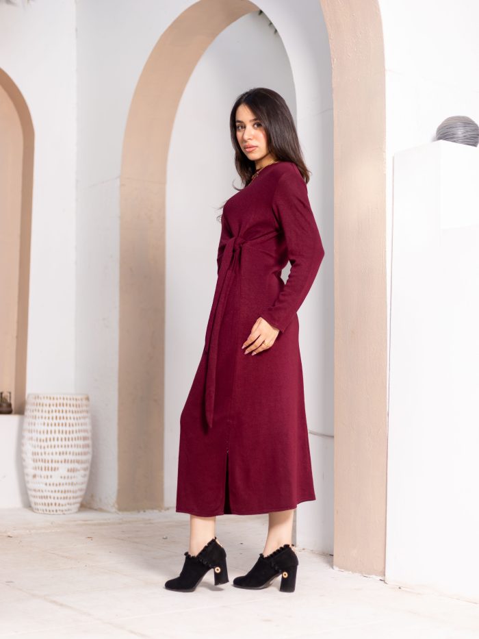 Women's Elegant Wool Dress burgundy - Image 8