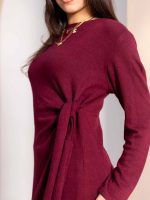 Women's Elegant Wool Dress burgundy - Image 9