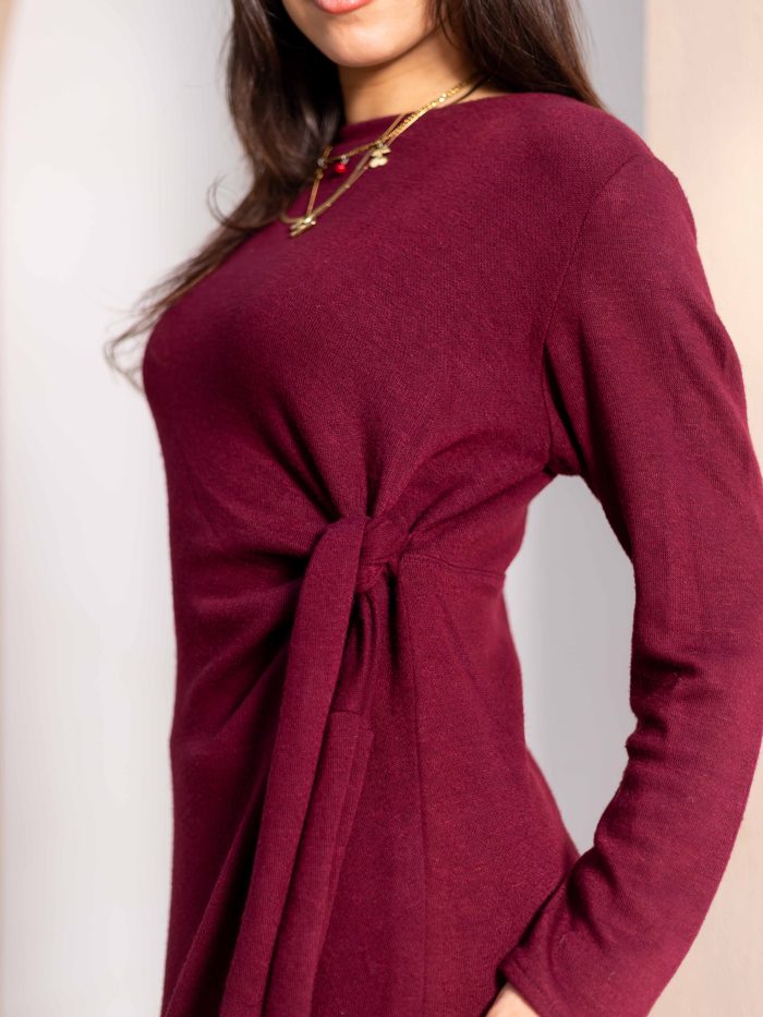 Women's Elegant Wool Dress burgundy - Image 9