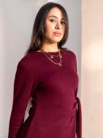 Women's Elegant Wool Dress burgundy - Image 2