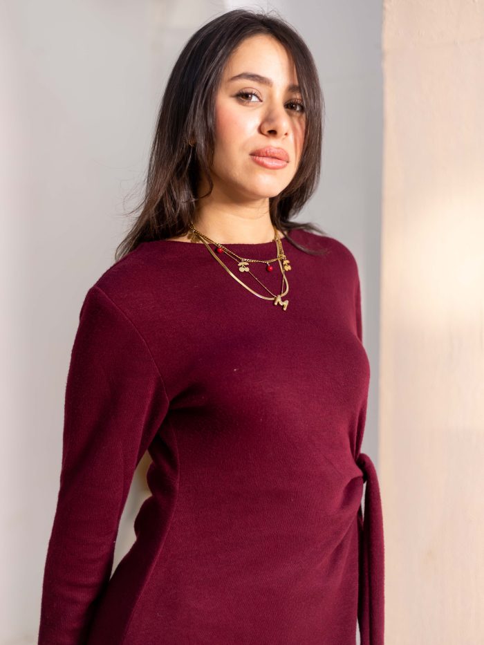 Women's Elegant Wool Dress burgundy - Image 2