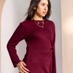 Women's Elegant Wool Dress burgundy
