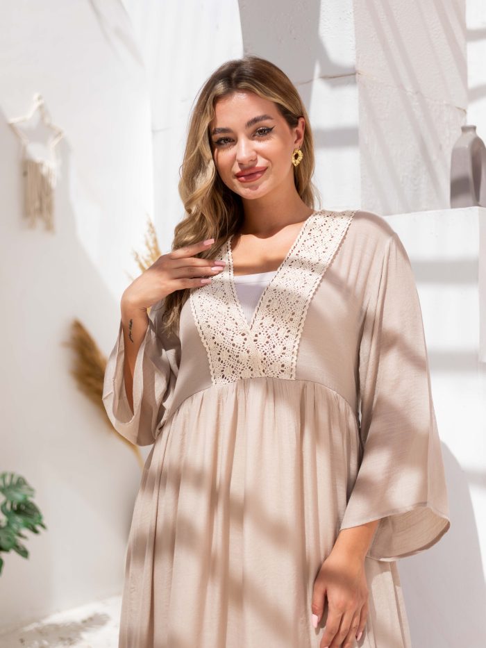 Women’s Boho Linen Summer Dress beige - Image 3