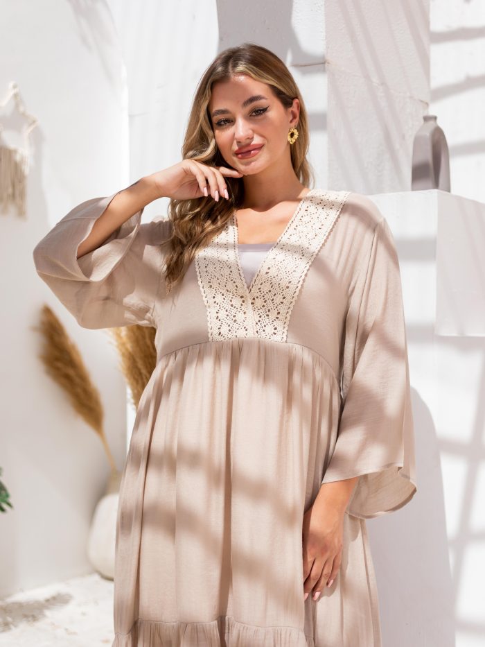 Women’s Boho Linen Summer Dress beige - Image 4