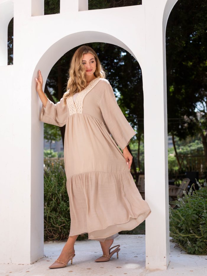 Women’s Boho Linen Summer Dress beige - Image 8