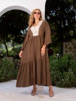 Women’s Boho Linen Summer Dress brown - Image 2