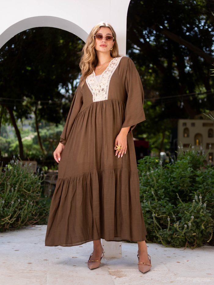 Women’s Boho Linen Summer Dress brown - Image 2