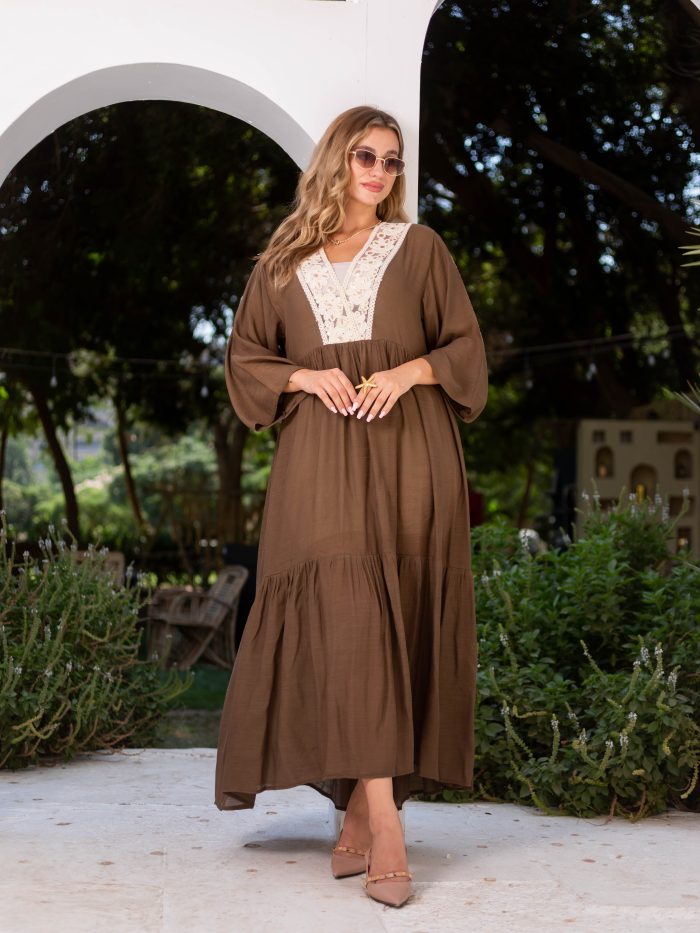Women’s Boho Linen Summer Dress brown - Image 13