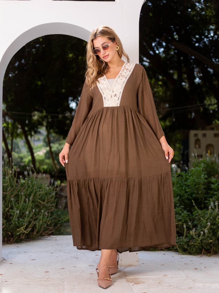 Women’s Boho Linen Summer Dress brown - Image 12