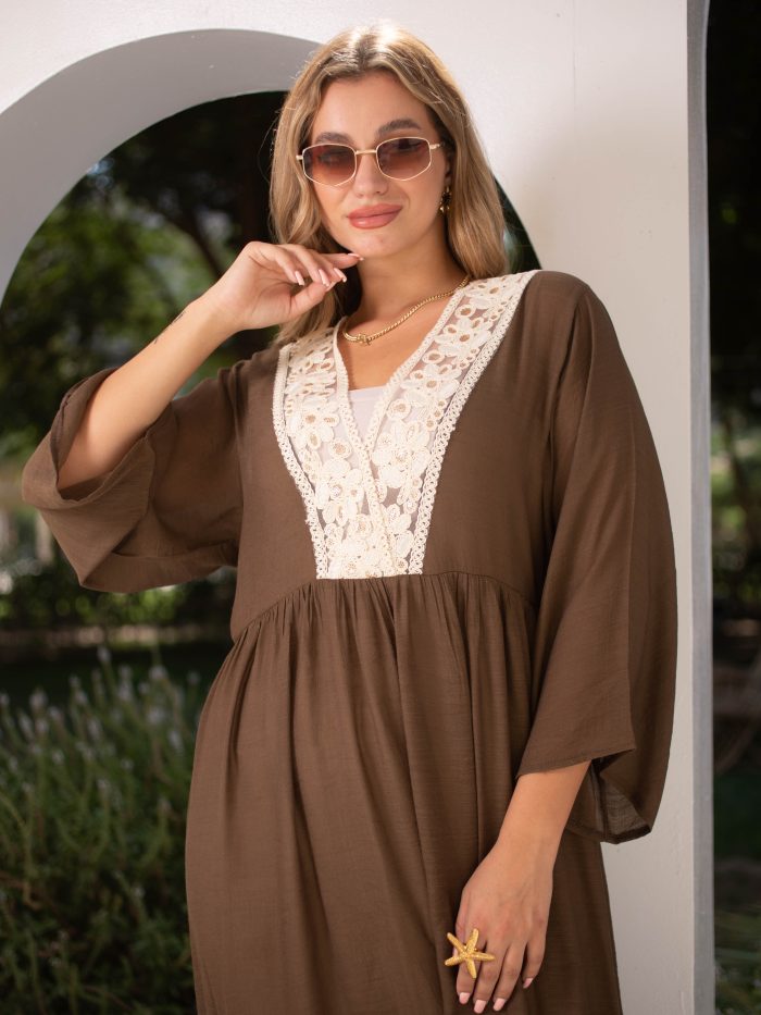 Women’s Boho Linen Summer Dress brown - Image 6