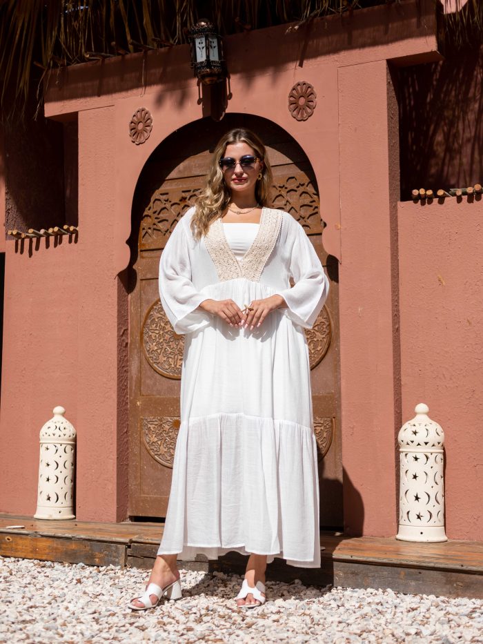 Women’s Boho Linen Summer Dress white - Image 3