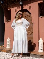 Women’s Boho Linen Summer Dress white - Image 5