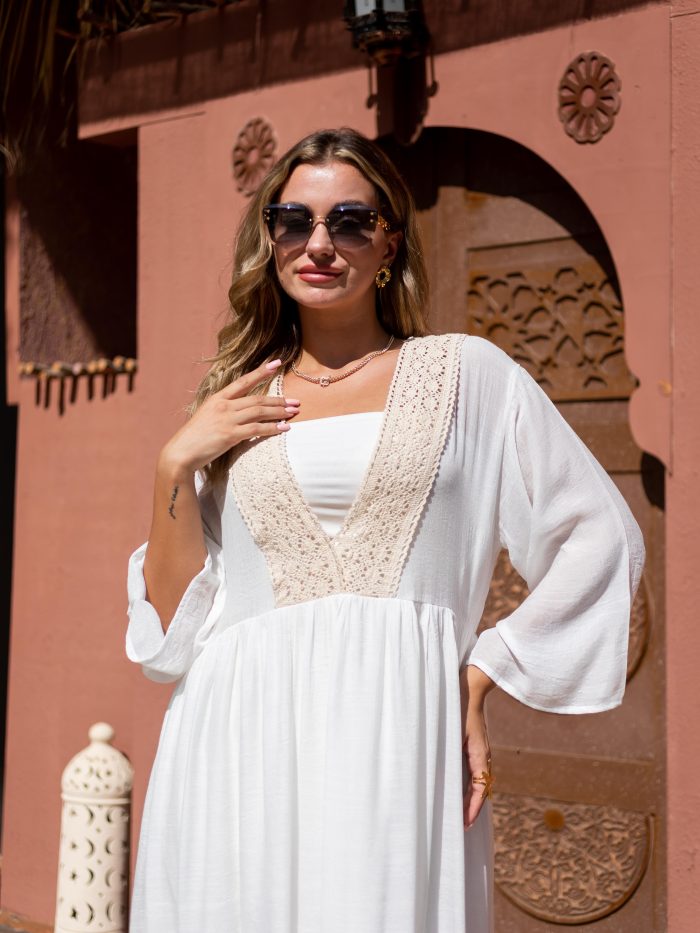 Women’s Boho Linen Summer Dress white - Image 7