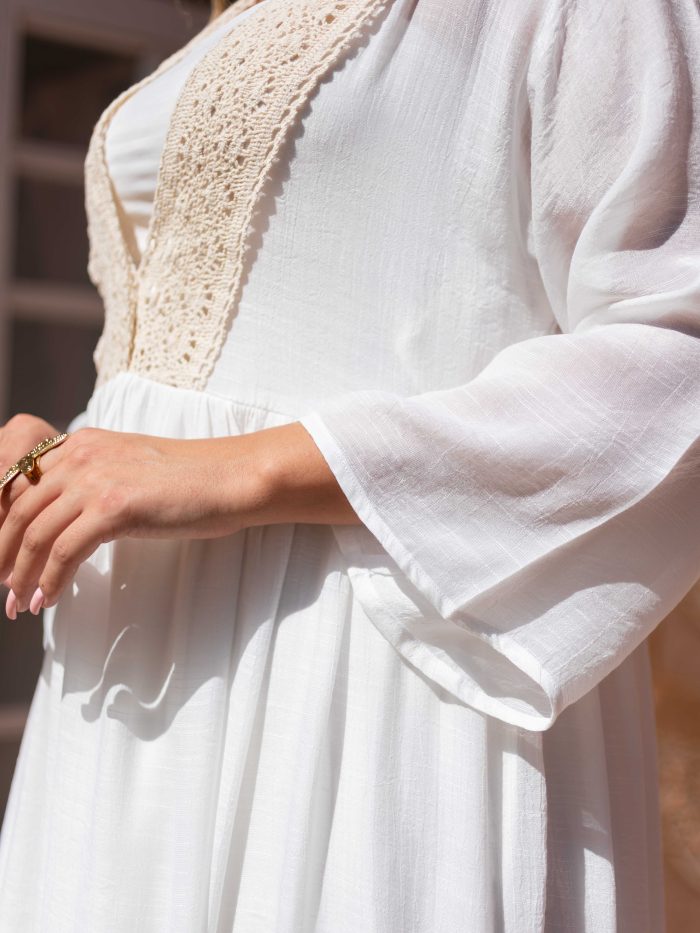 Women’s Boho Linen Summer Dress white - Image 2