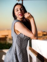 Grey Polka Dot Linen Dress - Image 3