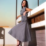 Natural Linen Gingham Midi Dress