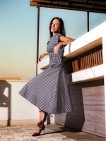 Natural Linen Gingham Midi Dress
