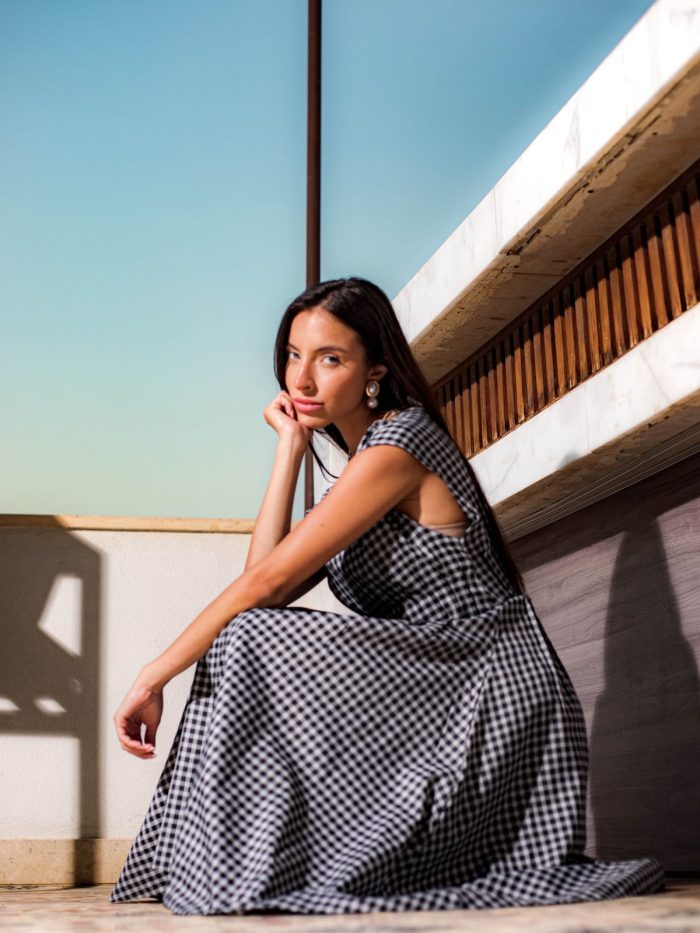 Natural Linen Gingham Midi Dress - Image 4