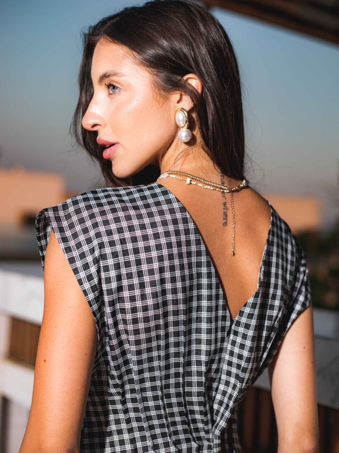 Natural Linen Gingham Midi Dress - Image 2