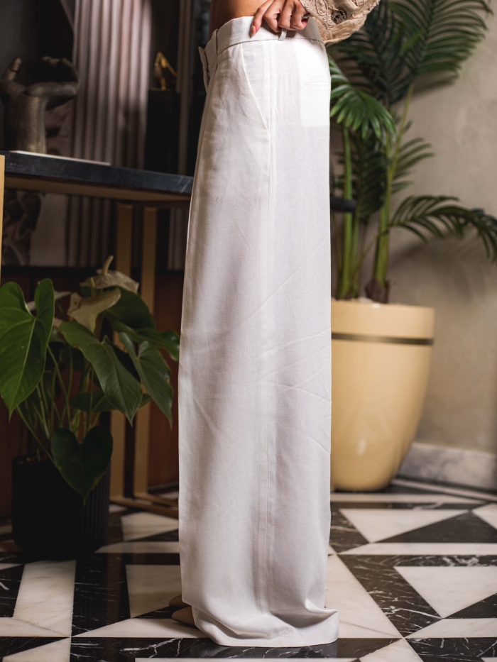 100% Pure Linen Wide-Leg Pants – White - Image 3