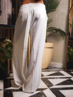 100% Pure Linen Wide-Leg Pants – White - Image 2