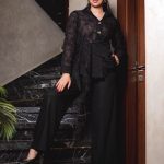 Embroidered Natural Linen Wrap Blouse ( one size )– Black