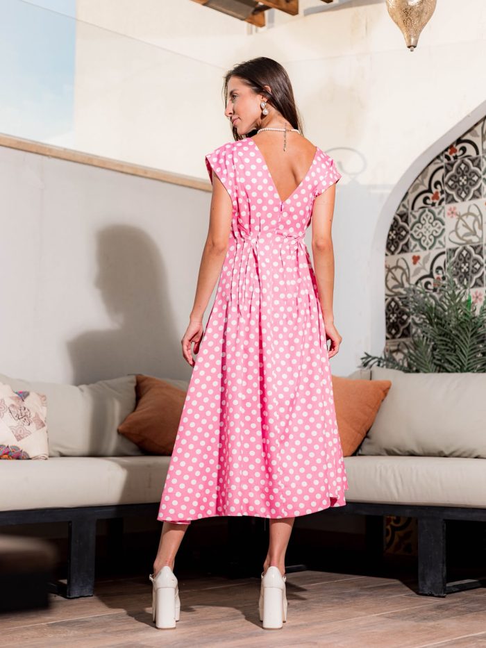 Pink Polka Dot Linen Dress - Image 3