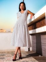 White Polka Dot Linen Dress