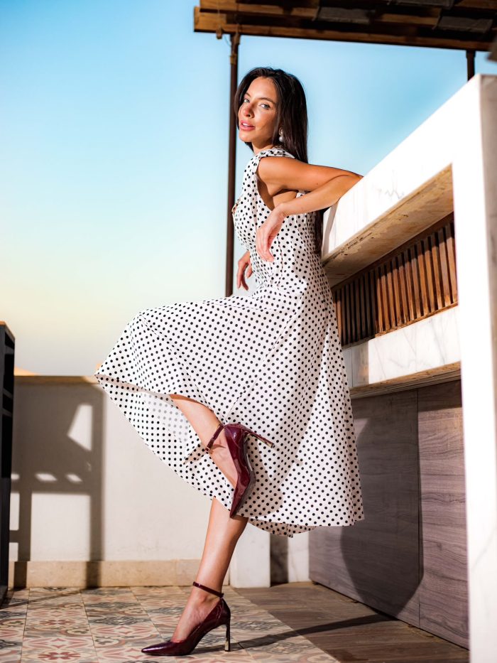 White Polka Dot Linen Dress - Image 3