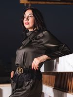 Elegant Olive Cotton Satin Set - Image 2