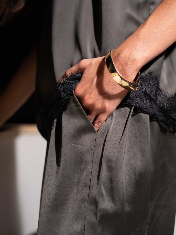 Elegant Olive Cotton Satin Set - Image 4