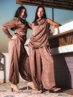 Brown Champagne Cotton Satin Set