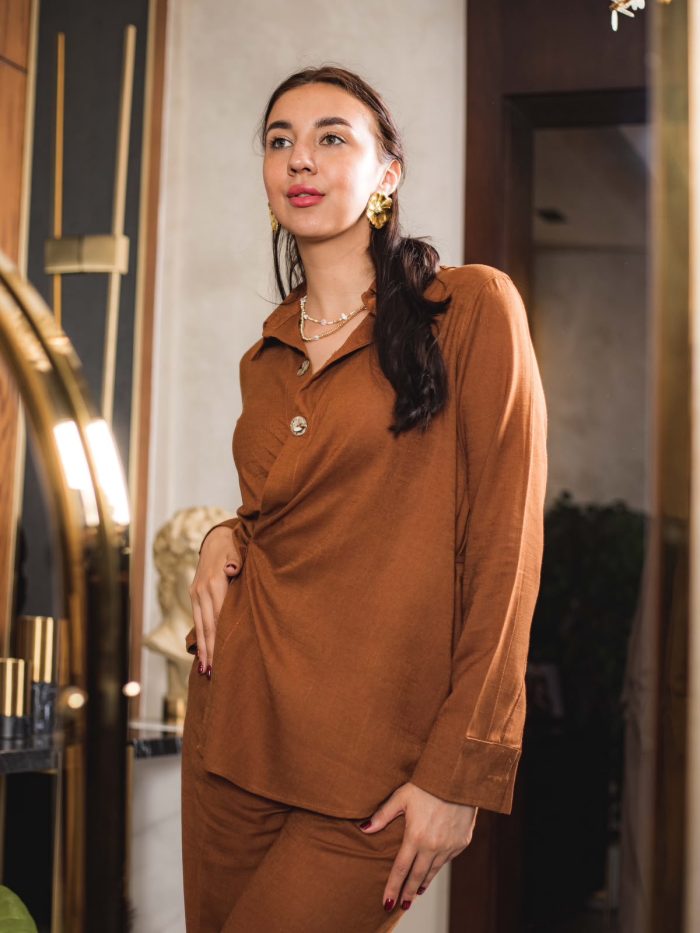 Natural Linen Wrap Set – camel brown - Image 2