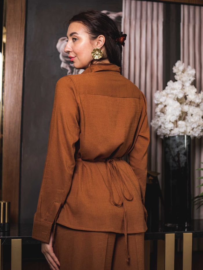 Natural Linen Wrap Set – camel brown - Image 8