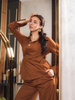 Natural Linen Wrap Set – camel brown - Image 9