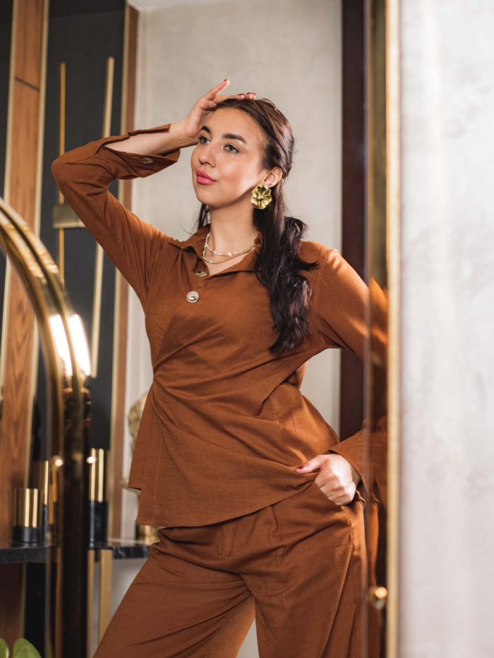Natural Linen Wrap Set – camel brown - Image 9